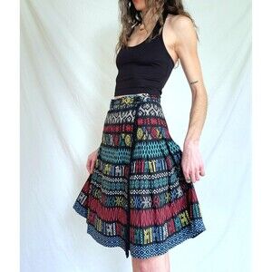 1940s Vintage Novelty Print Skirt: Pleated Cotton A-line Midi, Womens Small